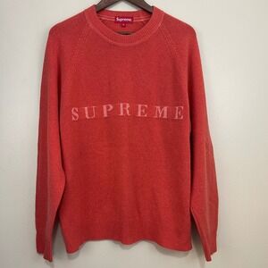 Supreme Stone Washed Sweater‎ Mens Medium Wool Knit Red Logo Crew Neck Pullover